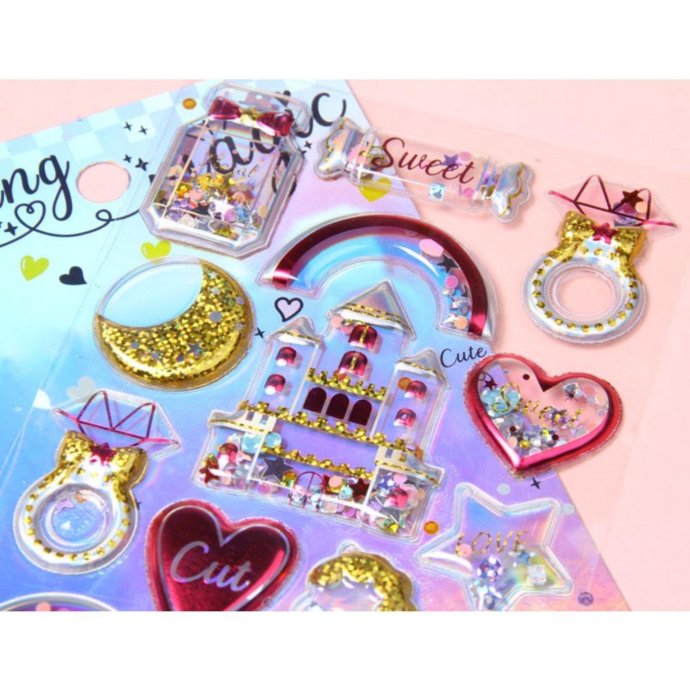 1 PCS Shiny Hot Stamping Cute Stickers 3D Three-dimensional Crystal Shaking Gemstone Stickers for Phone Decoration INS Style Stickers