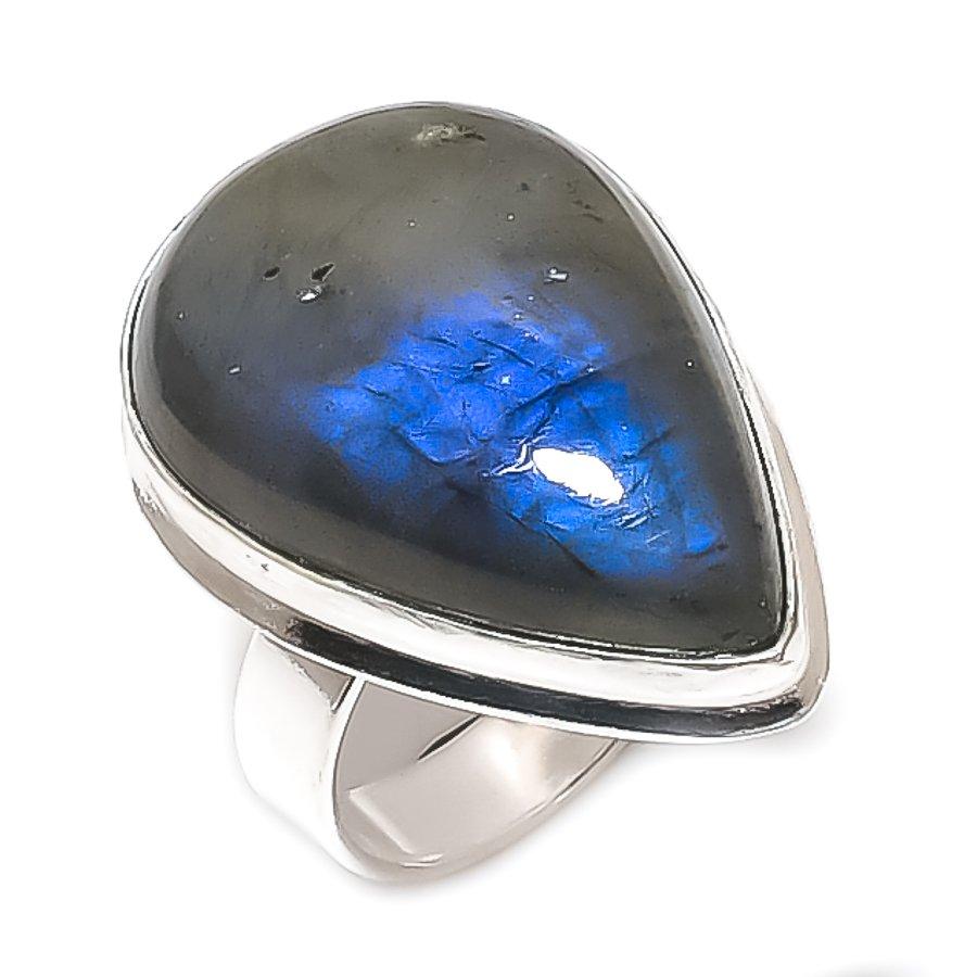 Labradorite Gemstone Handmade 925 Sterling Silver Jewelry Ring Size 8 h5N98
