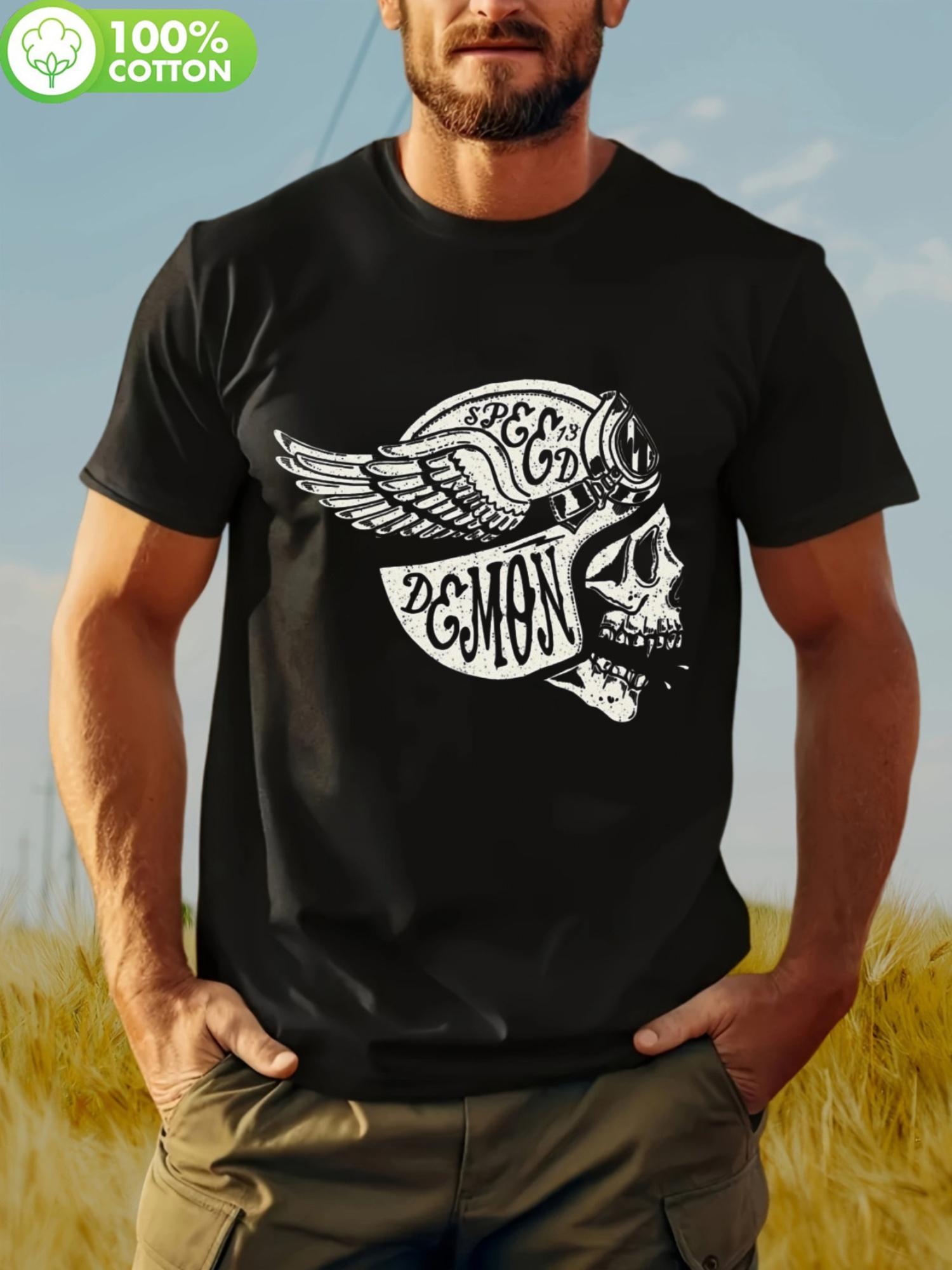 Black T-shirt with Skull & Wings Design - Cotton XXXL