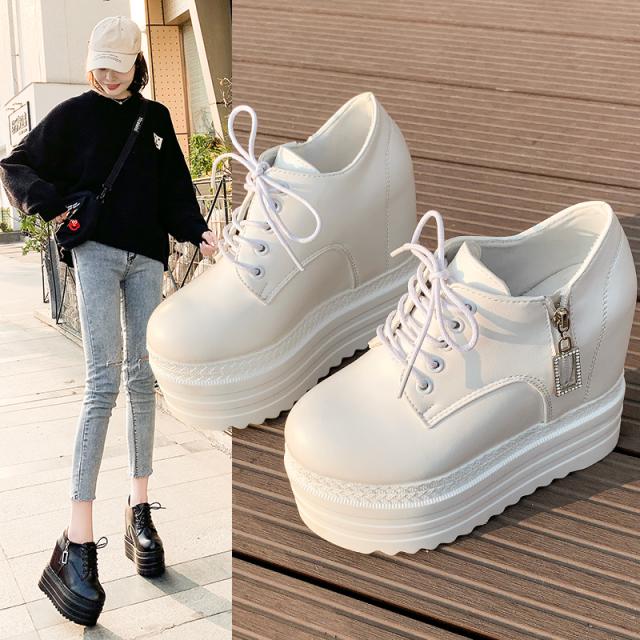 Vendita Calda Zeppe con Tacco Alto Sneakers Piattaforma Altezza Aumento 13CM Scarpe da Donna in Pelle PU Scarpe Casual Comode da Donna