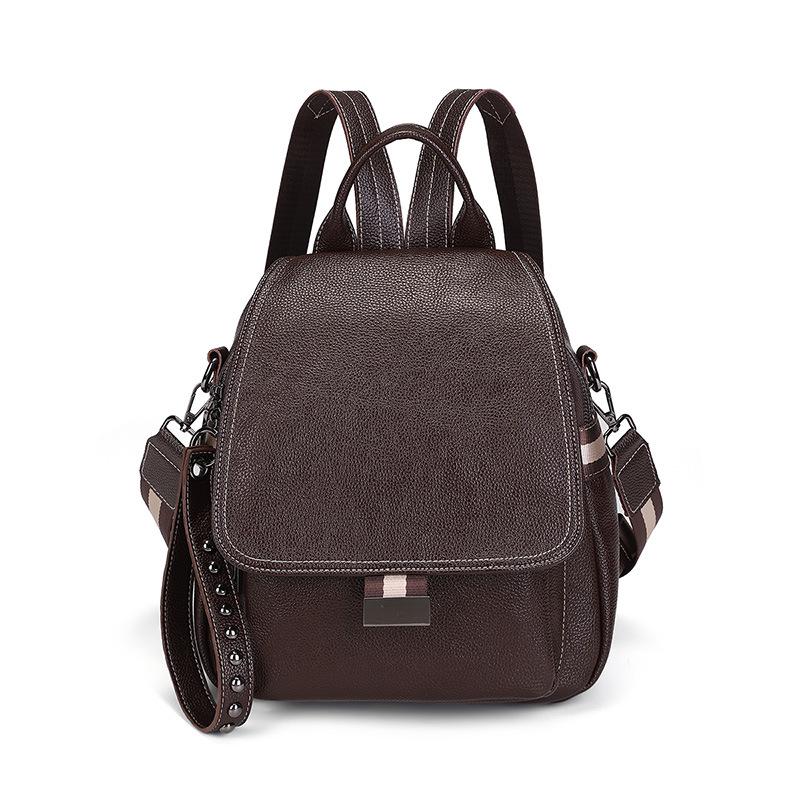 

Женский рюкзак Cross-Border Soft Leather Backpack 2024 года — европейская и американская мода, многоцелевой для путешествий и отдыха кофейный