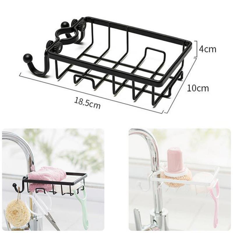 Kitchen Sink Faucet Rack Sponge Rag Storage Drain Shelf Bathroom Shower Rod Hanging Iron Basket Soap Dish Shampoo Holder
