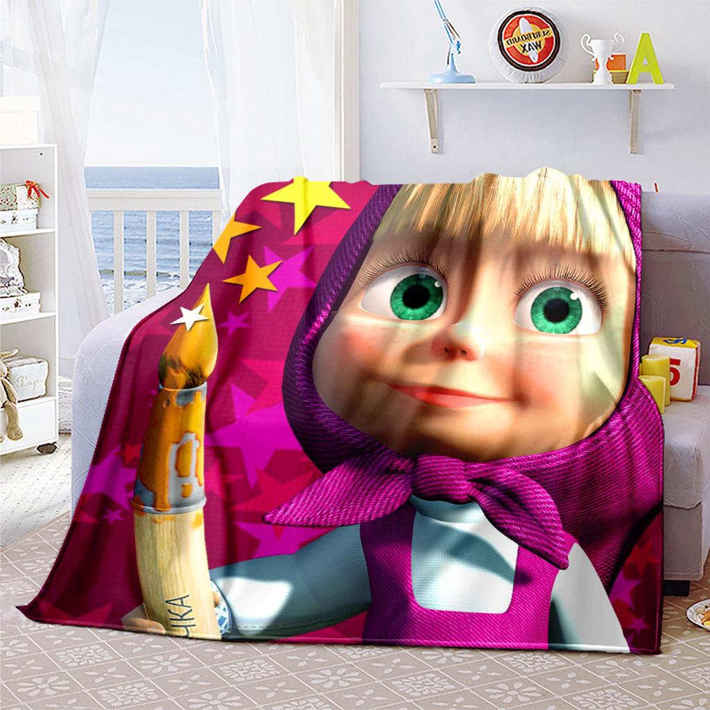 Russian animation Fairy Tale Masha and the Bear Cartoon Blanket Soft Four Seasons Home Bed Blanket Sofa Cover Office Napping Picnic Blanket M3