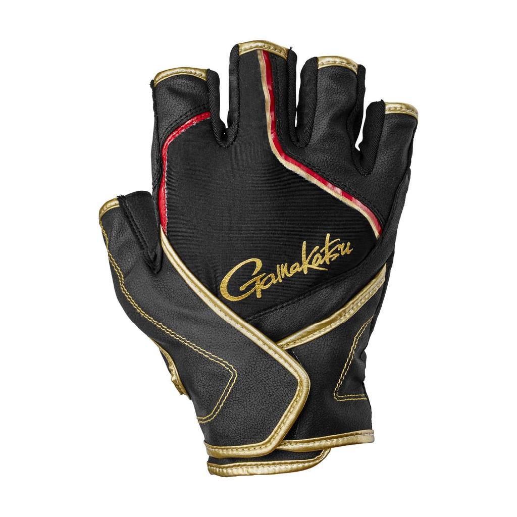 Gamakatsu Cross Belt Fishing Gloves GM7302 Black x Size L (5-strap) Red,