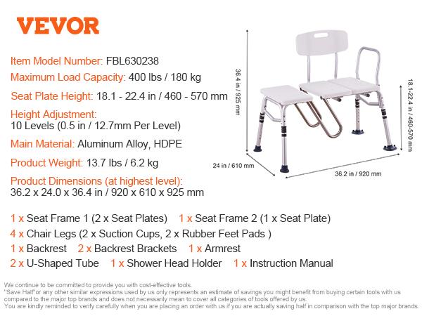SucceBuy Tub Transfer Bench for Bathtub Shower Seats Lightweight Shower Bench with Non-Slip Bath Seats with Armrest and Backrest