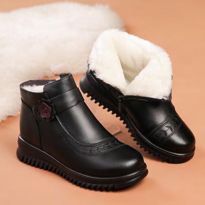 Zapatos de Algodón de Invierno para Mujeres de Mediana y Avanzada Edad Botines Cortos de Cuero Genuino para Mamá Zapatos Antideslizantes Cálidos con Forro Polar para la Abuela