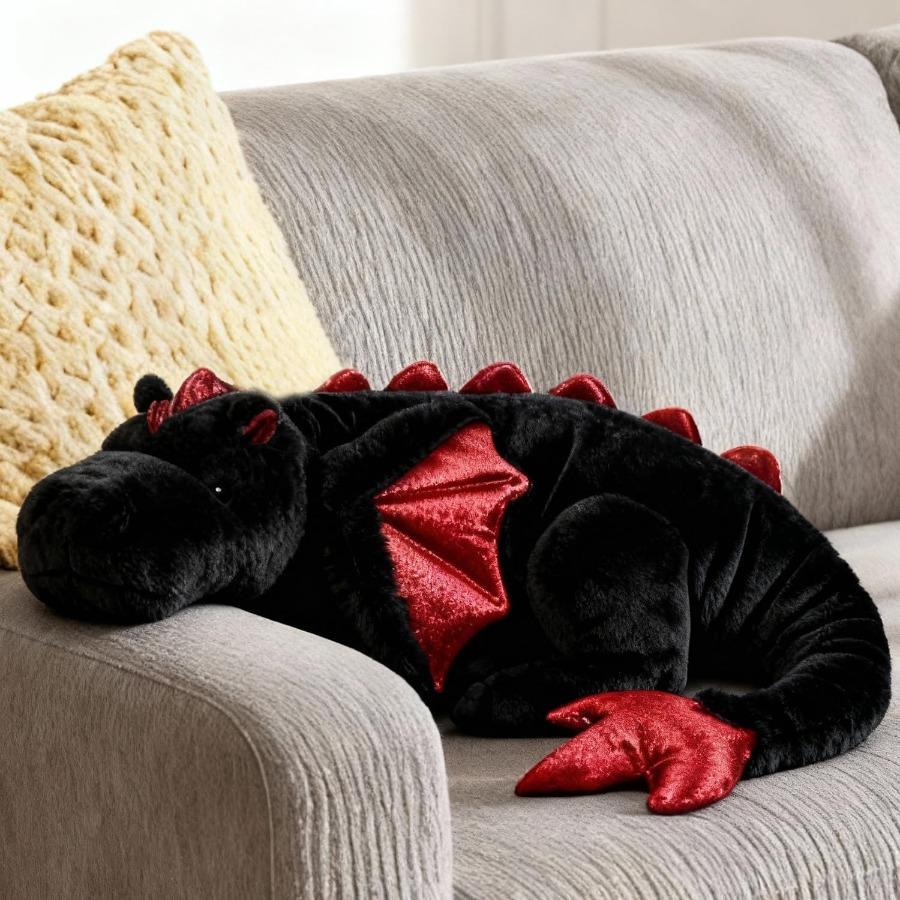 Giant 50in 3Lb Black Dragon Stuffed Animal Featuring Wings Fuzzy Plush Toy Cuddly Gentle Green Pterosaur Plushie Designed for Friends Family Me