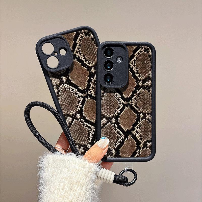 King Snake Patterned Printed Fashion Case + Black Lanyard Flexible Soft Silicone TPU Shell Full Back Cover for IPhone Samsung Xiaomi Redmi