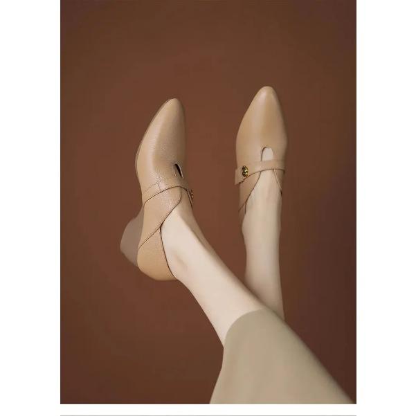 

Spring/Autumn New French Retro Pointed-Toe Pumps - Low Cut Cut-Out Design Soft Leather Comfortable Office Versatile Shoes 37