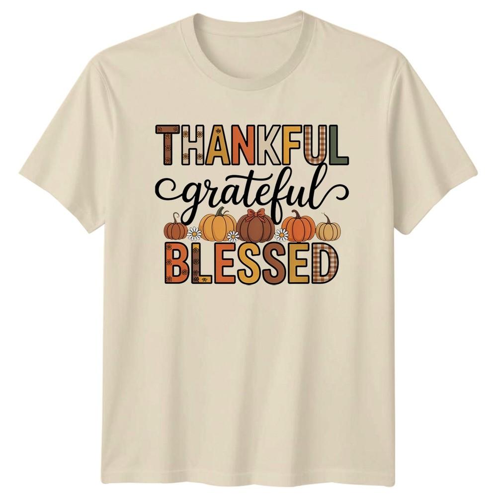 Thankful Grateful Blessed TShirt Fall Pumpkin Thanksgiving