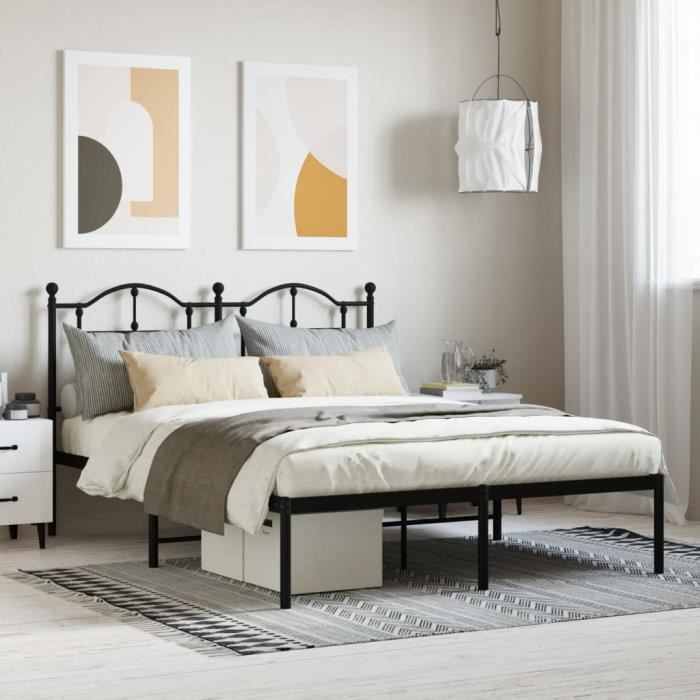 VidaXL Cadre de lit métal avec tête de lit noir 140x200 cm 353440