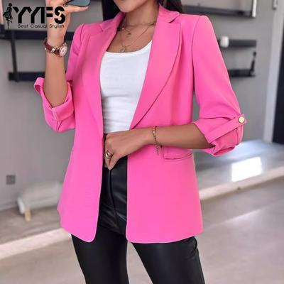 Women's Fashion Casual Solid Color Print Autumn Winter Long Sleeve POLO Neck Jackets & Coats