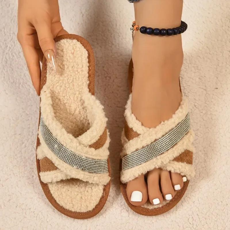 

Fashion Ladies Shoes on Sale 2024 New Open Toe Women s Slippers Autumn Sequins Mixed Colors Flat Casual Comfortable Large Size Slippers 35 светло-коричневого