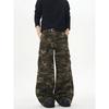 Kisko American Retro Multi-Pocket Drape Camouflage Flared Cargo Pants Unisex Trendy Straight Loose Casual Pants