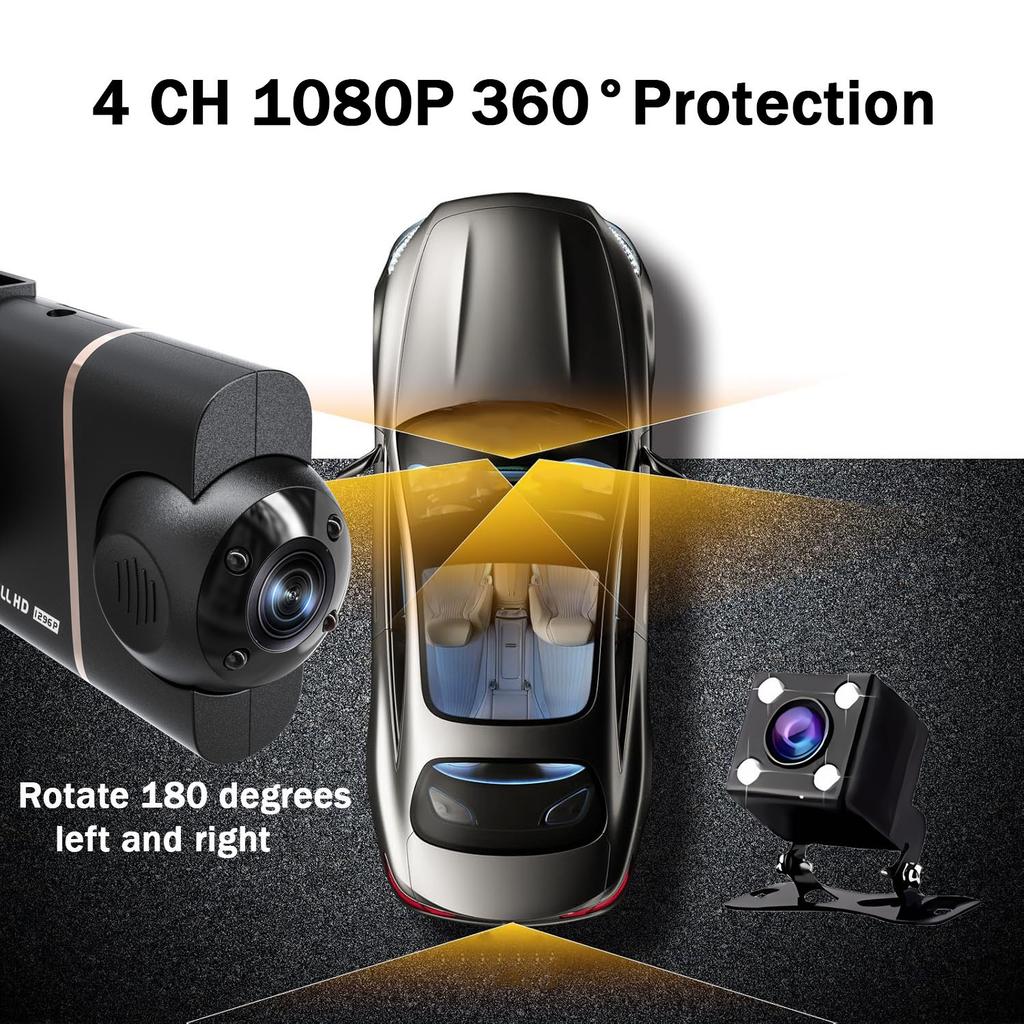 4-Channel 360 Degree Dash Cam For Cars WIFI APP Car DVR 1080P 4 Camera Lens Video Driver Recorder Rear View Camera for Vechile