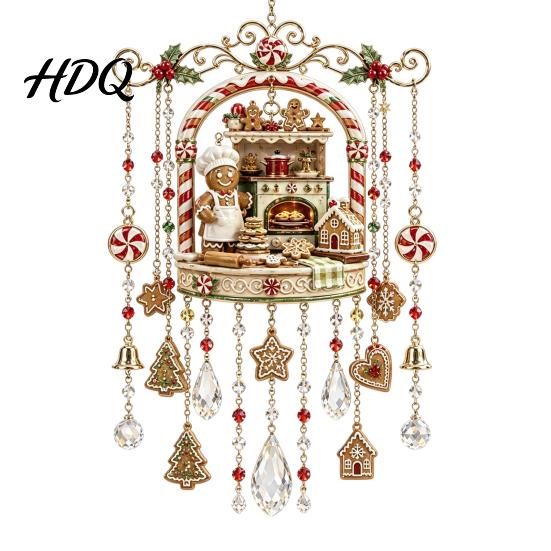 Clear Faceted Crystal Pendant Christmas Wind Chime with Bead Chain Cat Car/Owl Xmas Tree Ornaments Pattern Design Retro Hanging Ornament for