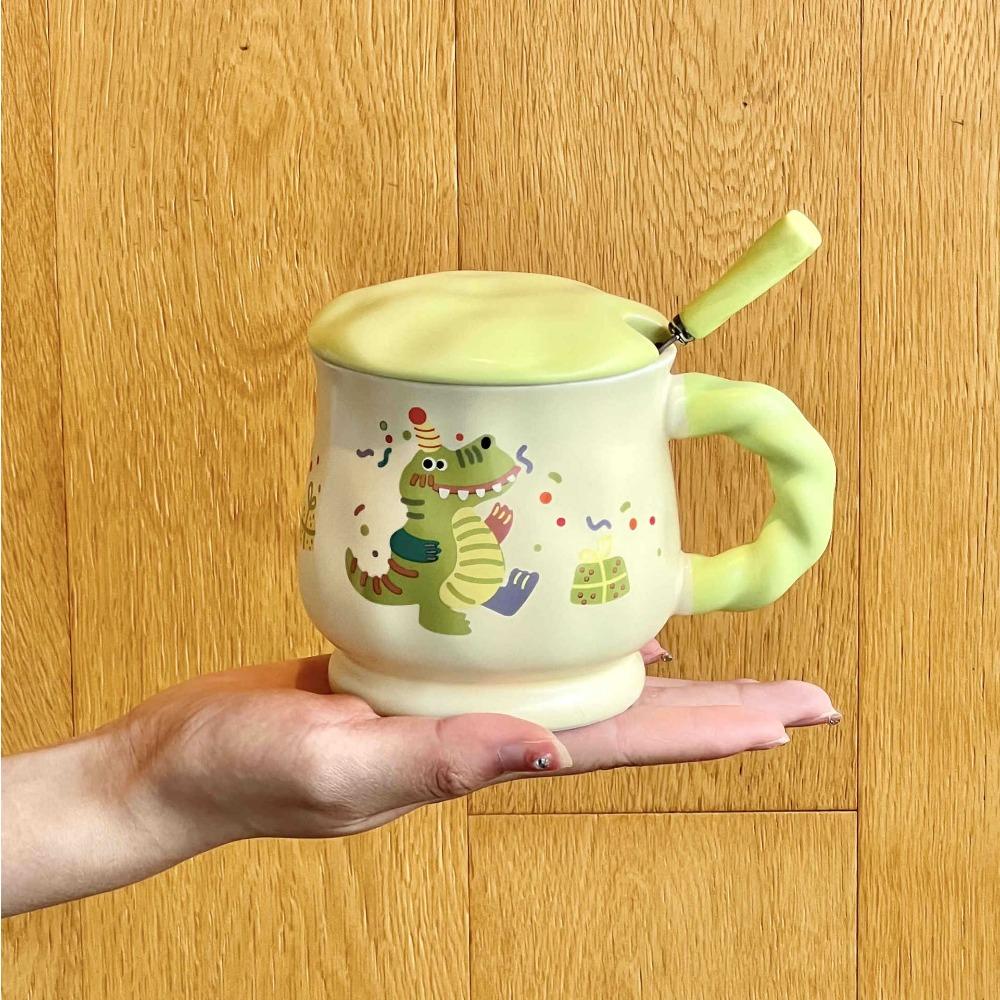 Milk Fufu Cute Ceramic Mug Couple Cartoon Drinking Cup with Lid Spoon Office Coffee Cup Birthday Gift