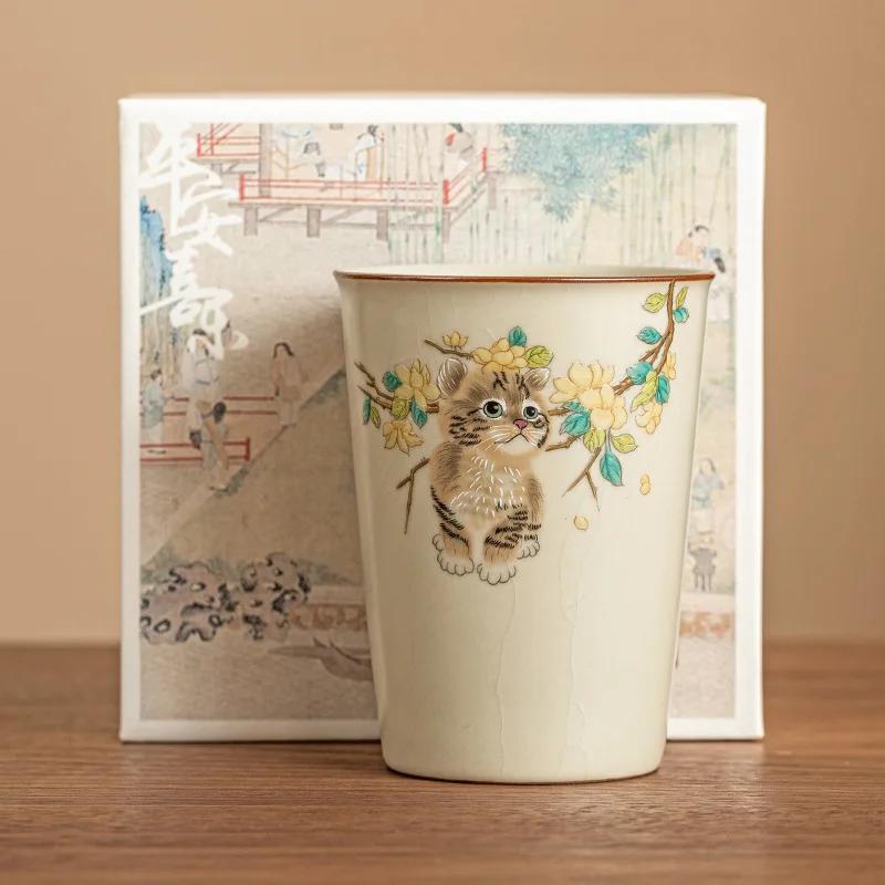 Cute Retro Cute Cat Ceramic Cola Coffee Cup Household Large Tea Cup Office Single Cup Kung Fu Tea Set