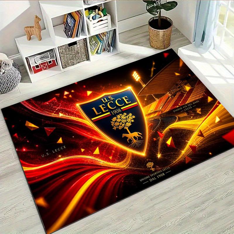 US Lecce Football Team Logo Area Rug, Golden Neon Stadium Print Floor Mat, Non Slip Carpet Home Decor