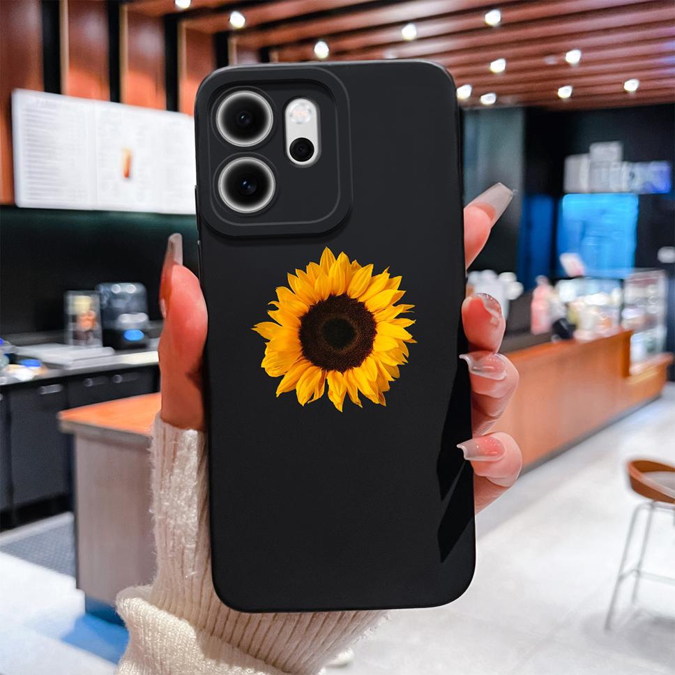 For Oppo Reno 14F 5G Phone Case Sunflower Patterns Soft Liquid Silicone Shell For OppoReno14F 14 F Camera Coverage Durable Capa