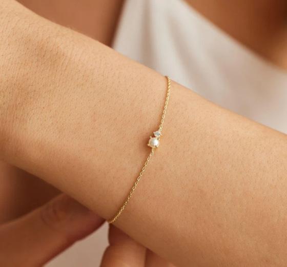 18K Gold Oval Imitation Pearl Bracelet Clip Gold Bead Stainless Steel Chain Stacked Adjustable Hand Jewelry