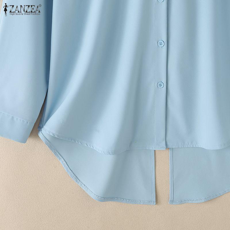 ZANZEA Women Casual Turn Down Collar Loose Backless Long Sleeve Blouse