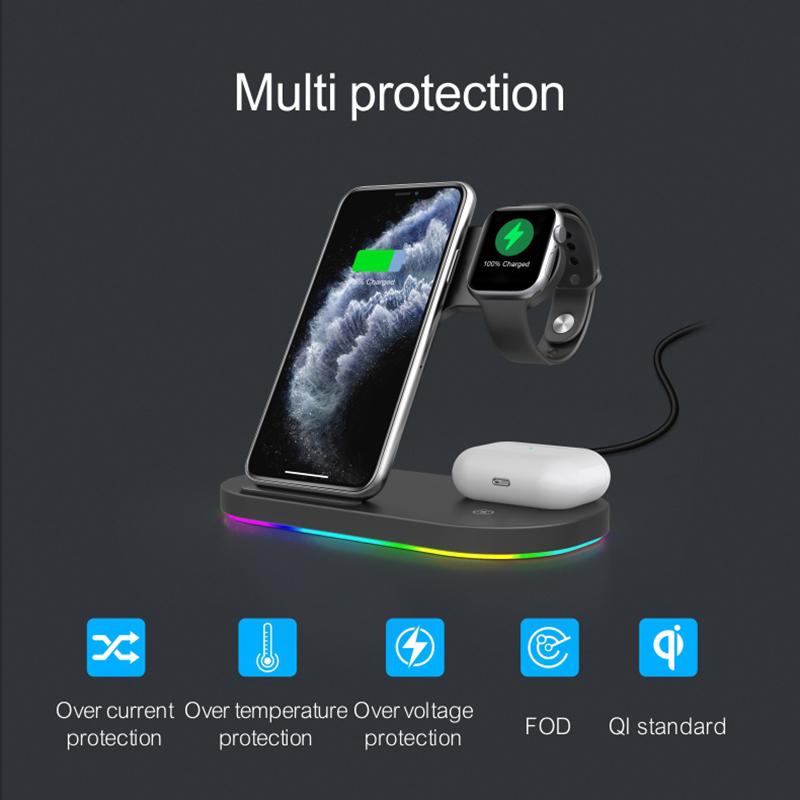 VAORLO 15W 3IN1 Drahtlose Ladegerät Schnell Ladung Für iphone 12 12pro 13 13pro Schnell Laden Telefon Docking Ladegerät Für airpod iWatch