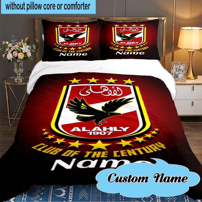 Custom Name Ahly Club Crest Bedding Set 3pcs, Bedding Set Including 1pc Duvet Cover And 2pcs Pillowcases for Bedroom, Dormitory Gift