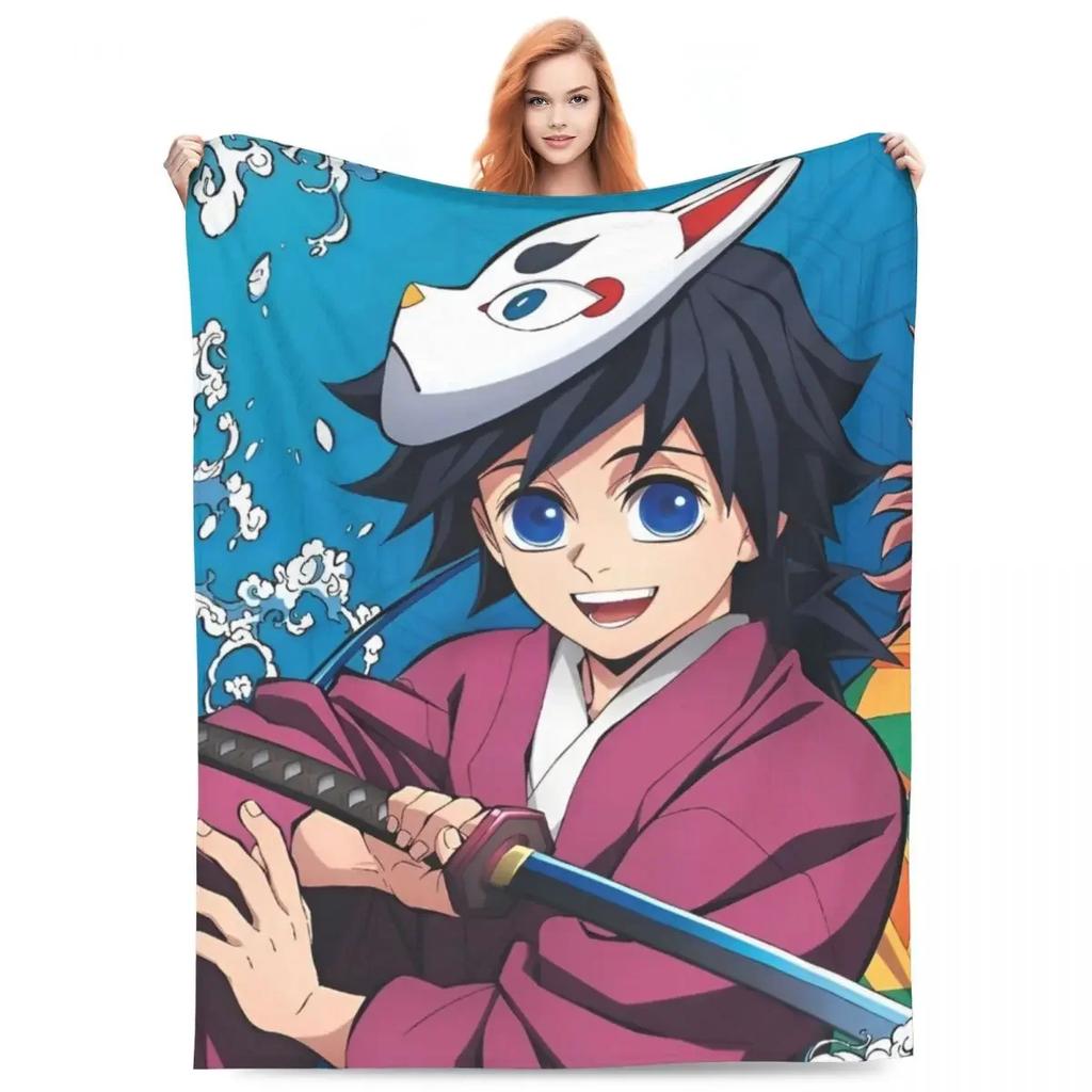 Water Hashira Giyu Tomioka Blankets Coral Fleece Plush Anime Demon Slayer Super Soft Throw Blanket for Car Sofa Couch Bedspread