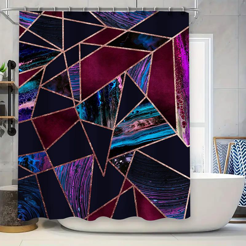 

Luxury Geometric Design Shower Curtain Waterproof Bathroom Decorations Modern Blue Purple Print Home Supplies Black Pink Metalli W60H190(CM)-1 Pcs