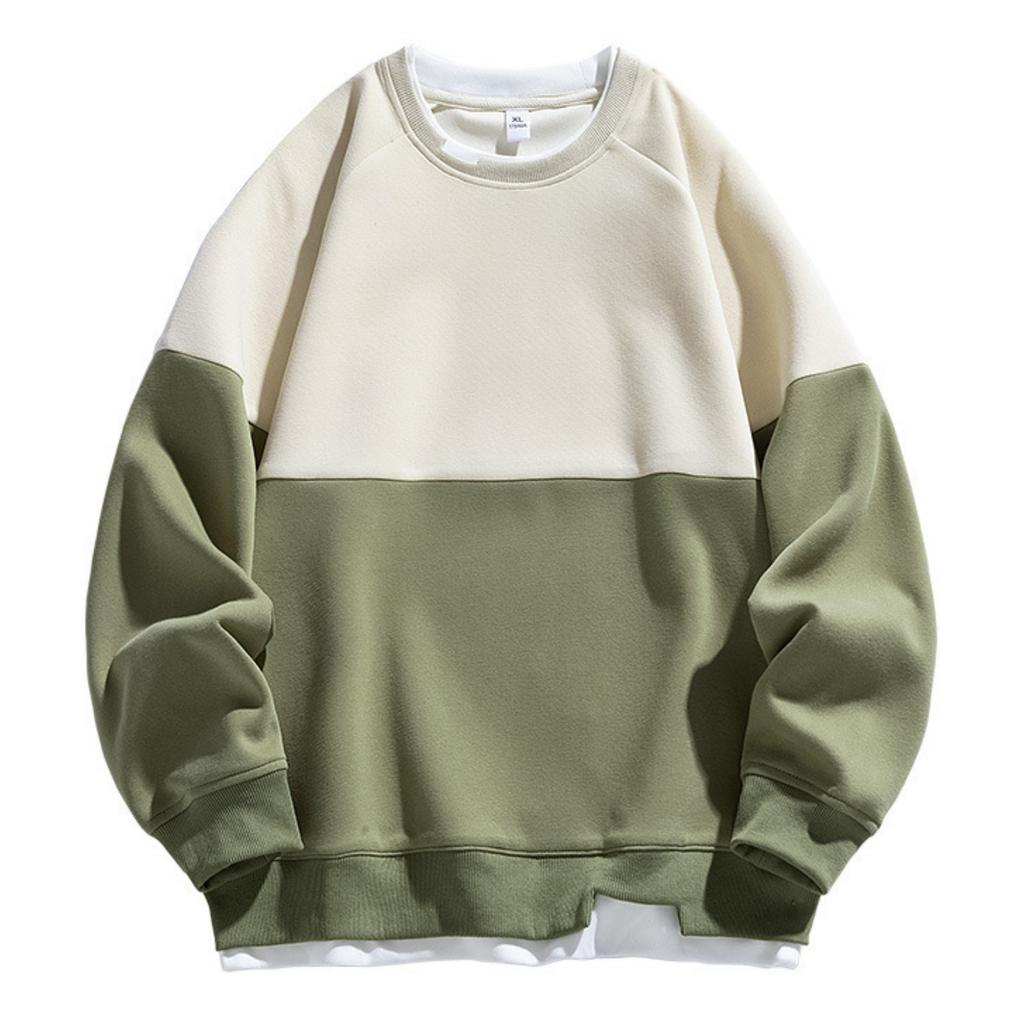 Men's And Women's Casual Color-blocking Faux Two-piece Round-neck Hoodies, Men's Trendy Color-blocking Long-sleeved Tops