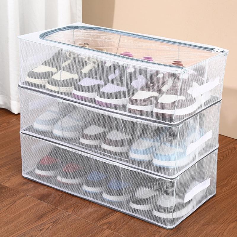 Foldable Clear Shoe Container Sturdy PVC Materials And Metal Frame Compact Home Organization Shoe Storage Box