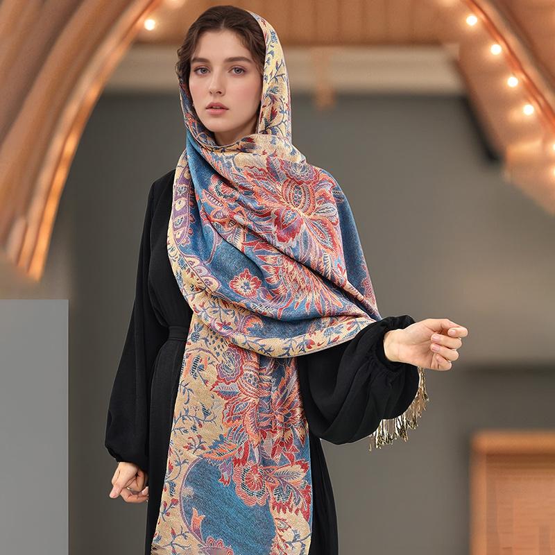 Thick Pashmina Scarf Shawl Wrap Paisley Jacquard Stoles Vintage Cashew Scarves Printed Cotton Tippet Sunscreen Hijab