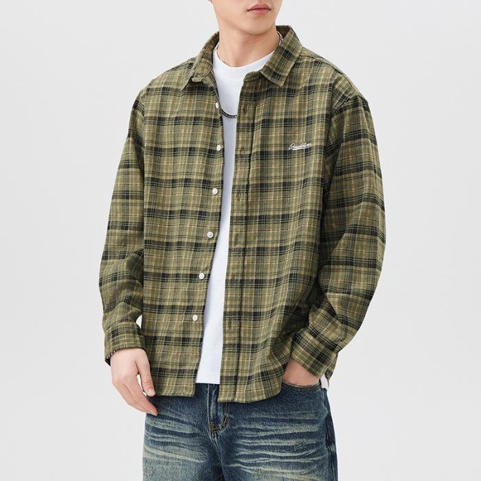 

Japanese Retro Plaid Shirt Men s Trendy Versatile Loose Casual American Spring New Shirt 3XL
