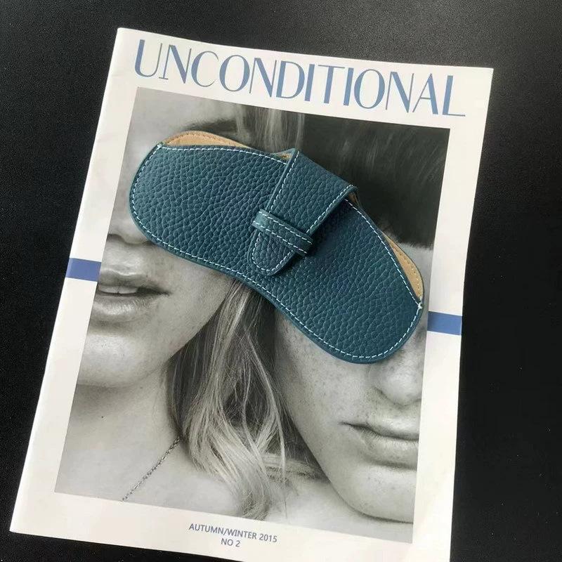 

Top-grain cowhide, lychee grain leather, genuine leather sunglasses bag, eyeglass case, protective cover, fashionable accessories 17.5x1x8cm синий