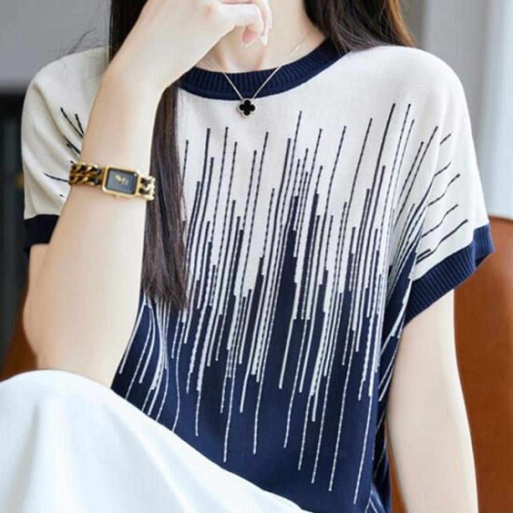 Navava Nk3054 Digital Graphic Color Block Short Sleeve Knit Tee