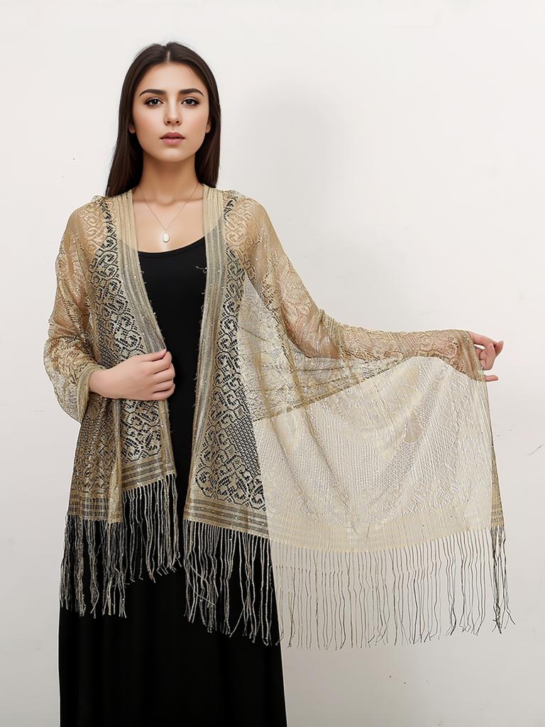 Elegant Floral Lace Scarf Shawl Tassels Party Wedding Veil Embrodiery Glitter Shawls And Wraps Shimmy Sunscreen Tippet