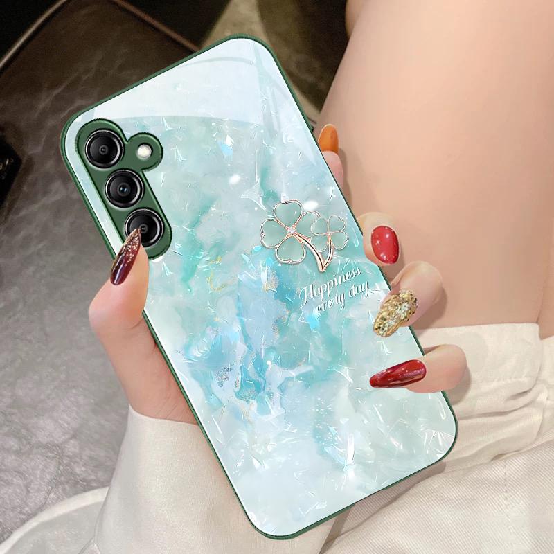 Klee mit doppelten Blütenblättern für Samsung Galaxy A14 4G 20 30 52 20S 21S 22 A32 33 34 42 50 51 53 54 70 71 72 73 5G Glas Handyhülle