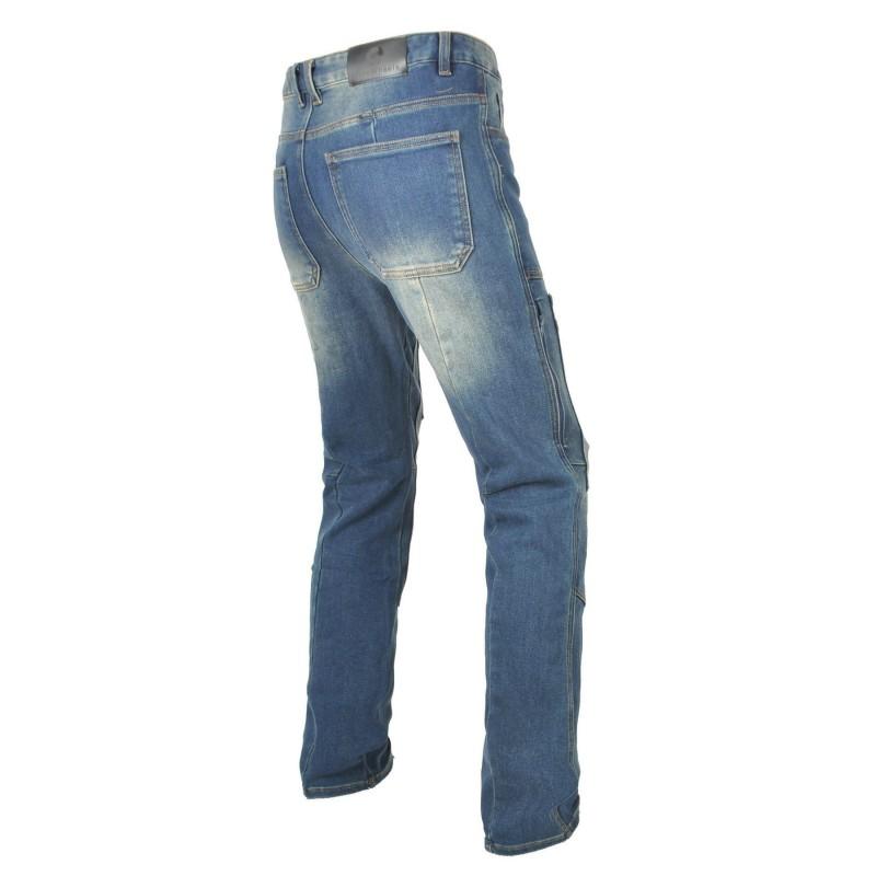 Mens Denim Motorcycle Riding Pants With Silicone Impact Protection Retro Workwear Style Multi-Pocket Biker Trousers