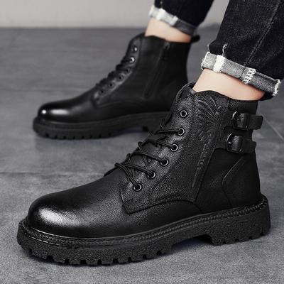 Fashion Comfy Men Winter Plush Snow Boots Lace-Up New Male Ankle Boots Walking High Top Shoes Genuine Leather Men's Motocross Boots