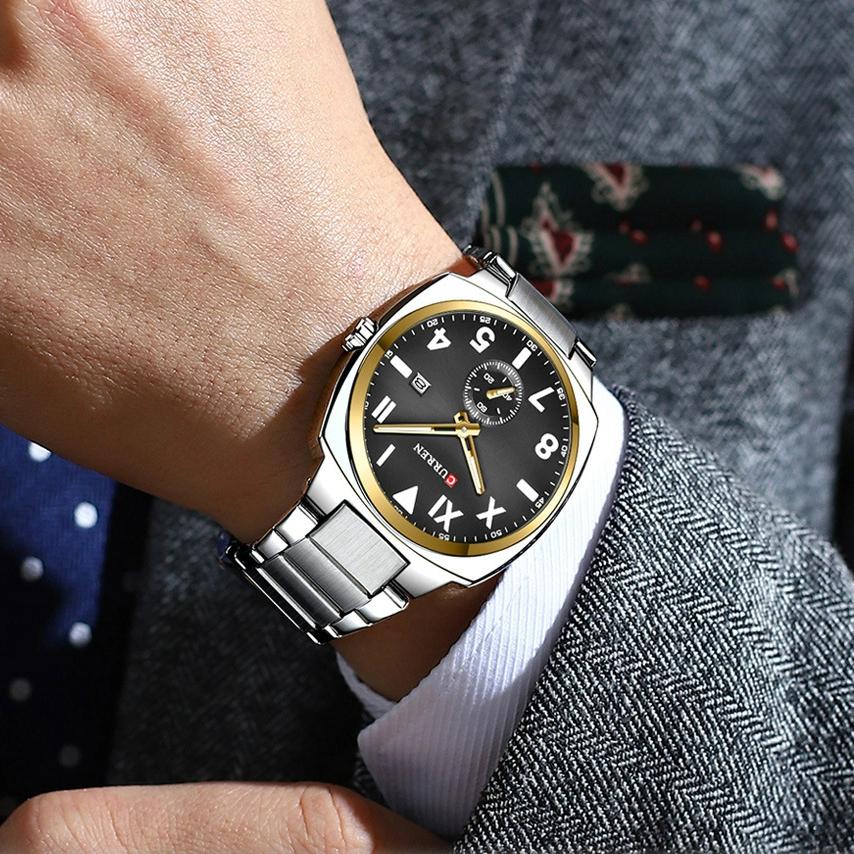 Lässige Modeuhren für Herren Schlichte Quarzuhr mit Leuchtzeigern Herren-Edelstahluhr mit Datum