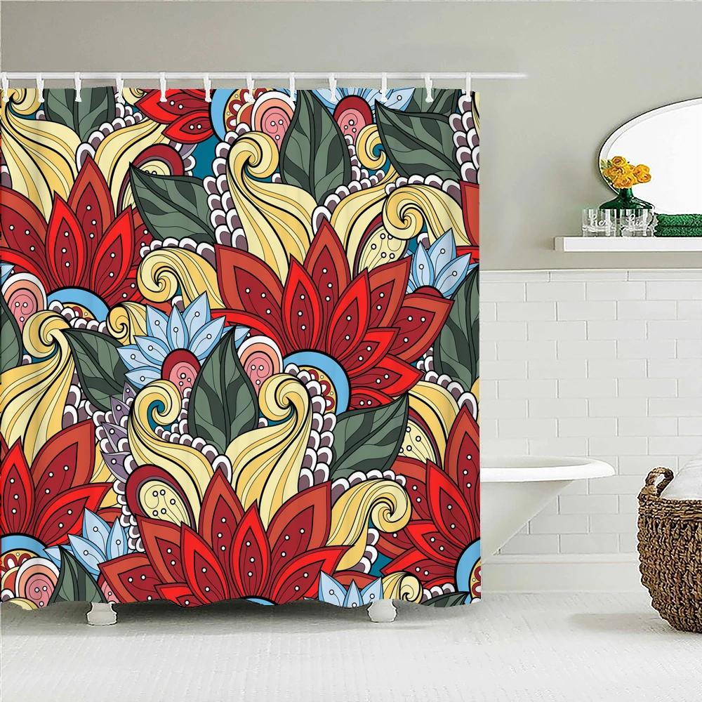 Indian Bohemian Style Shower Curtain Bathroom Waterproof Cloth Printed Mandala Decoration Bath Curtains large 240x180 With Hooks