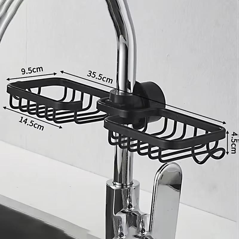 Kitchen Faucet Storage Rack, Sponge Soap Drainage Storage Rack, Hanging Sink Storage Rack with Towel Bar