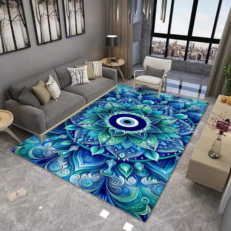 Vibrant Mandala Carpet Mat Rug Evil Eye Geometric Pattern Bohemian Abstract Design Modern Living Room Home Decor Soft Floor Mat
