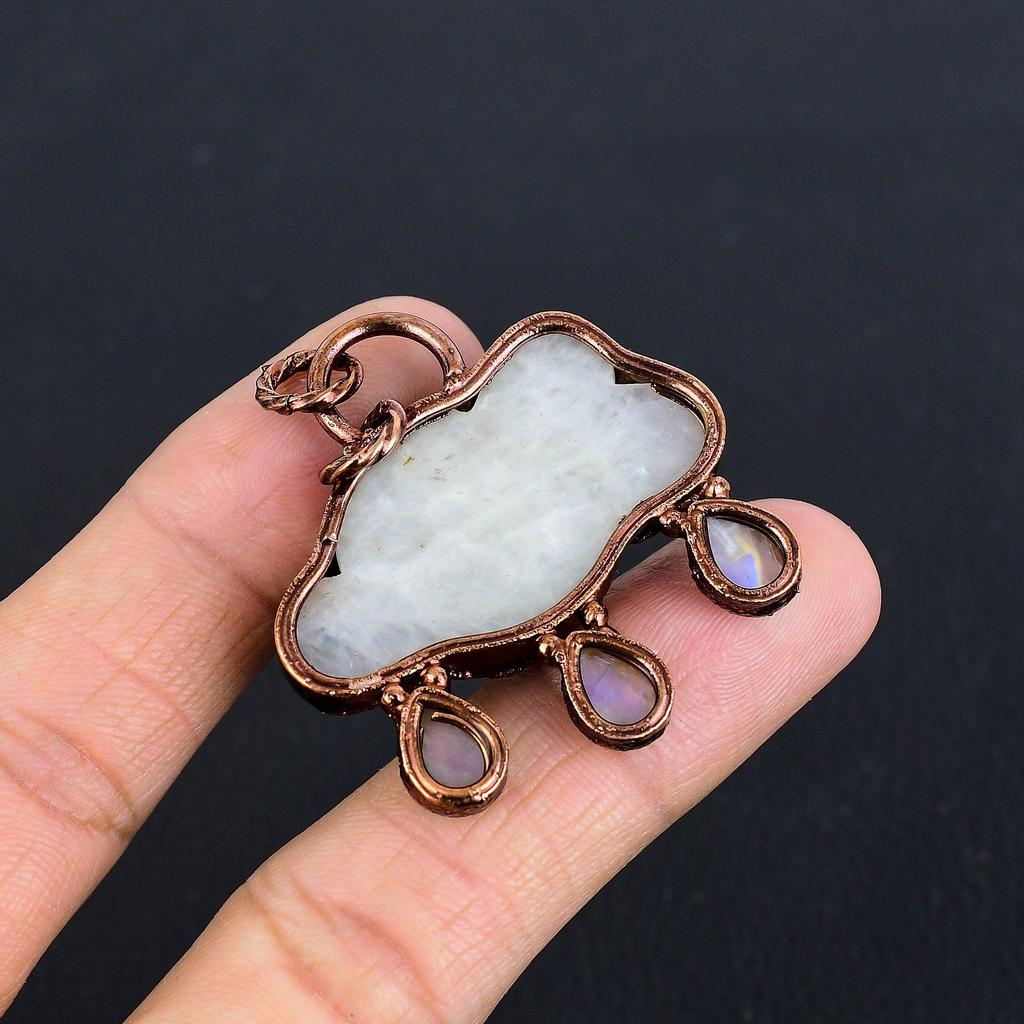 Rainbow Moonstone Pendant Gemstone Jewelry, Copper Electroformed Pendant, Handmade Beautiful Jewelry Pendant