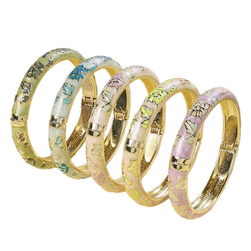 Chinese Style Colorful Cloisonné Peony Enamel Bracelet - Women's Retro Drip Spring Design