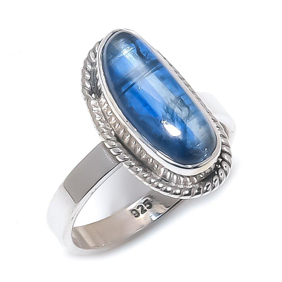 Natural Blue Kyanite Gemstone Handmade 925 Solid Silver Jewelry Ring Size 6 N3d90