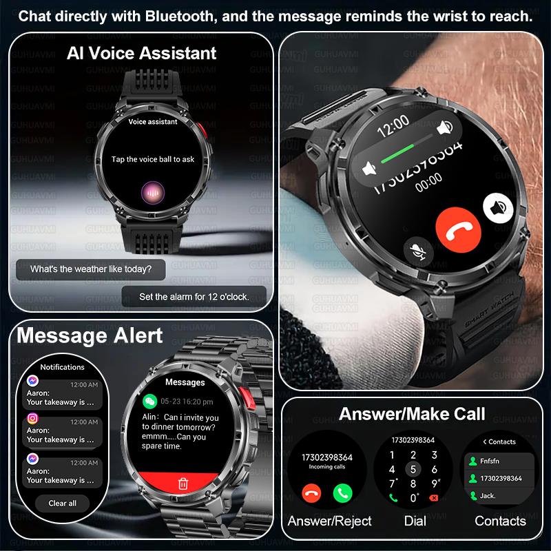 New 1100mAh Battery Ultra Durable Men Smart watch Flashlight Heart Rate 1.7" AMOLED HD Call 10ATM Waterproof Sports Smart Watch
