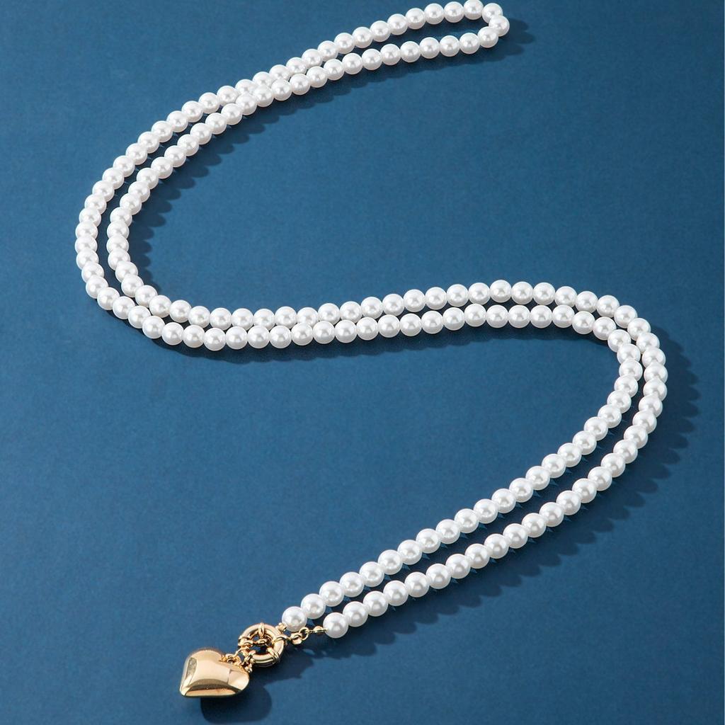 Europe, America, Long Imitation Pearl Peach Heart, Love Pendant, Multi-layer Versatile Necklace, Women, Collarbone Chain.