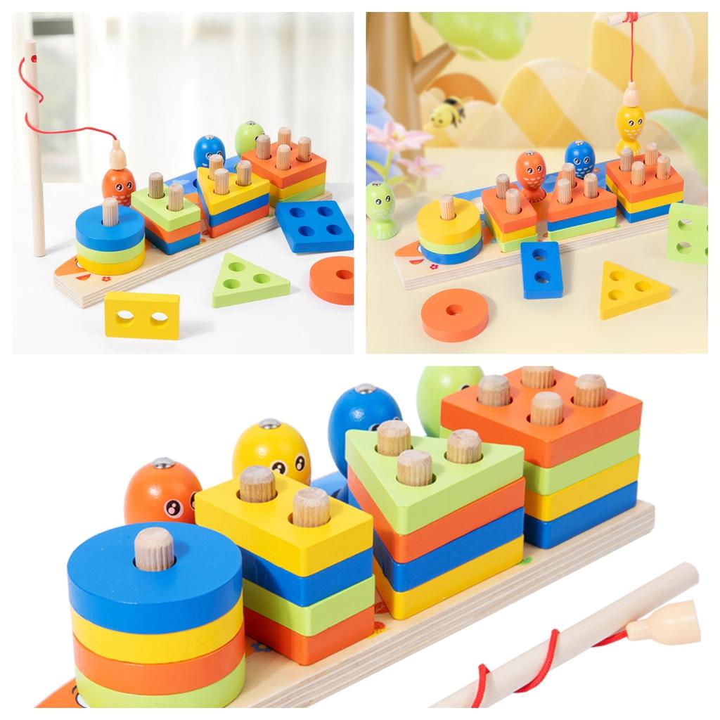 Wooden solid wood geometric studs children's puzzle child darling hands-on brain shapes paired with early childhood wooden toys